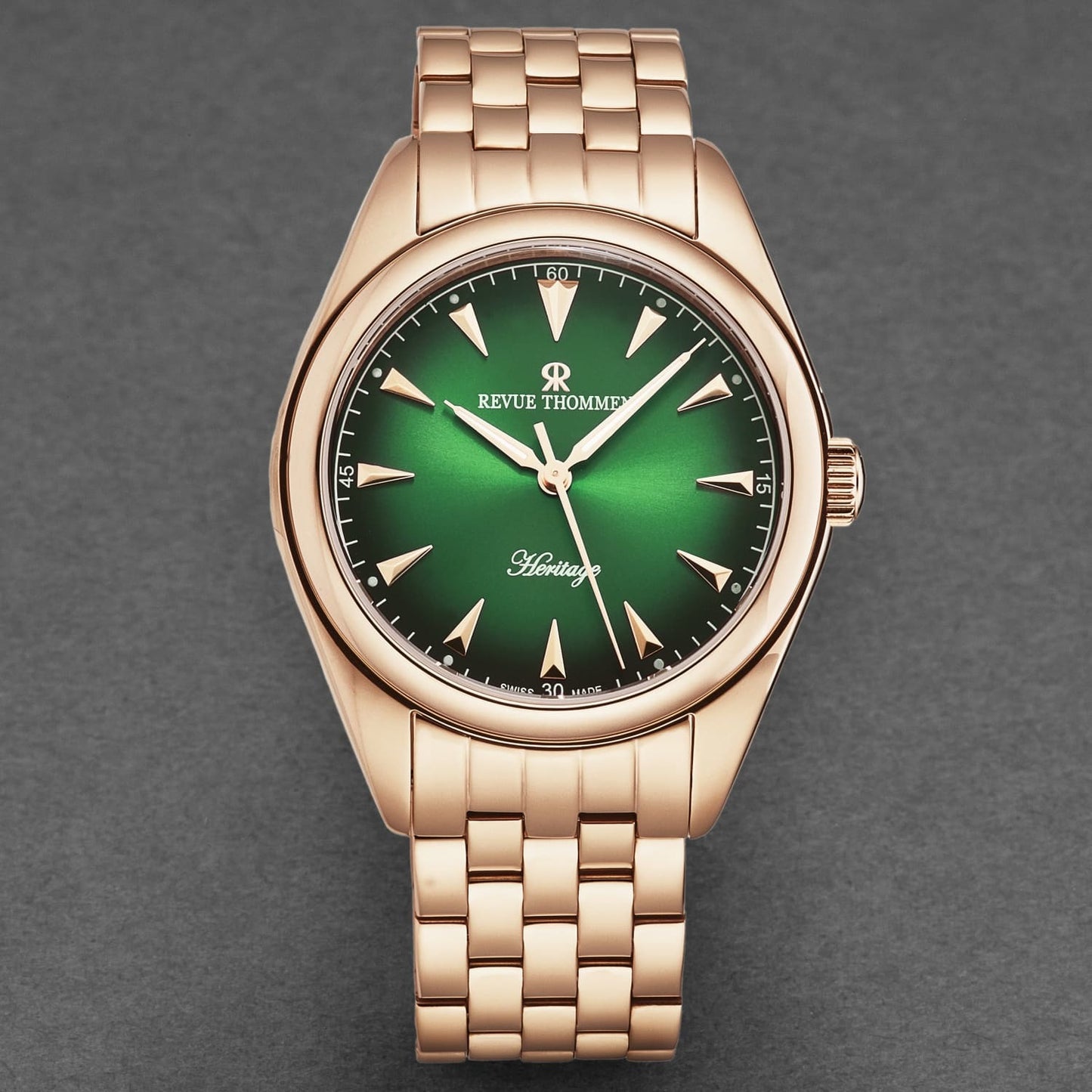 Revue Thommen Men's 'Heritage' Green Dial Stainless Steel Bracelet Automatic Watch 21010.2164