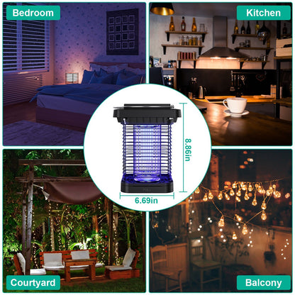 Electric Solar Powered Bug Zapper 1076Sq.Feet Range Mosquito Killer Lamp IP65 Waterproof Insect Fly Trap Catcher for Indoor Outdoor