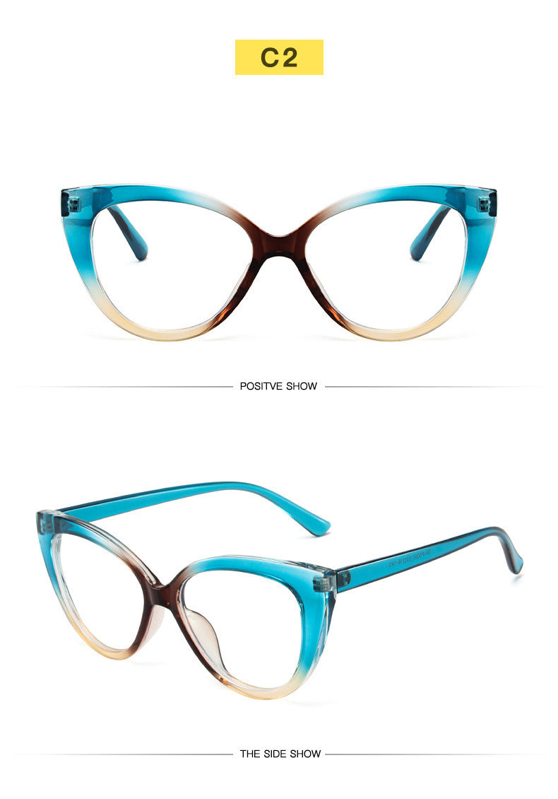 Fashion cat eye TR anti-blue light glasses trend stitching color glasses frame simple and comfortable flat mirror