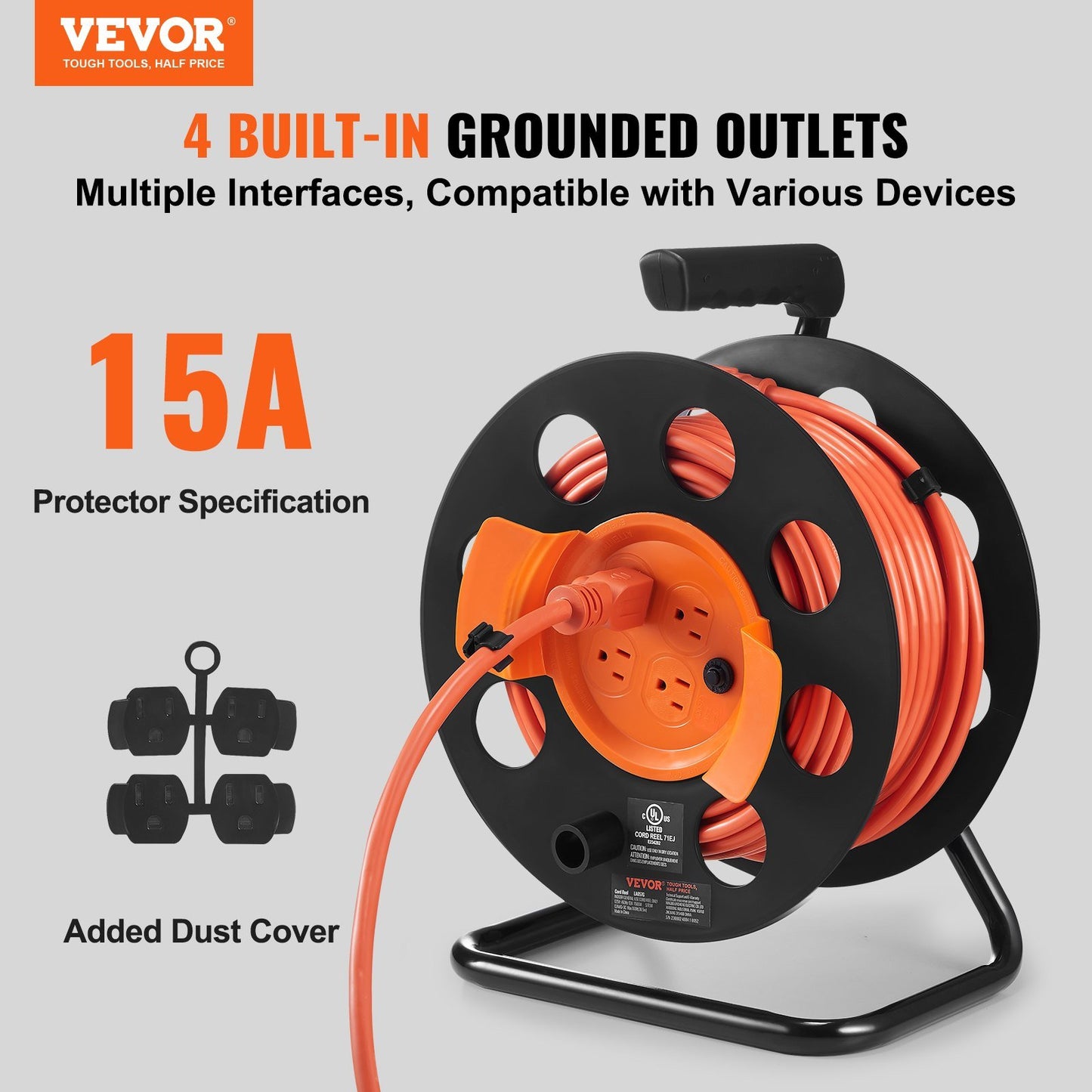 VEVOR Extension Cord Reel for Outdoor Indoor Toolshed Garage, UL/ETL Listed