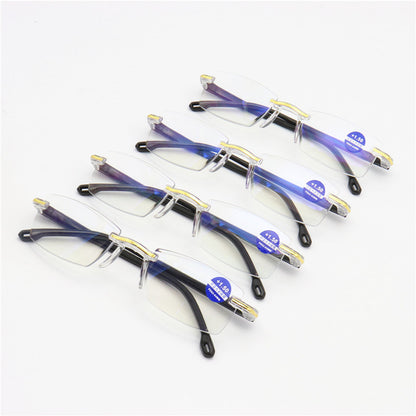 Anti-blue Light Rimless Metal Fine Coated Reading Glasses with Cut Edges