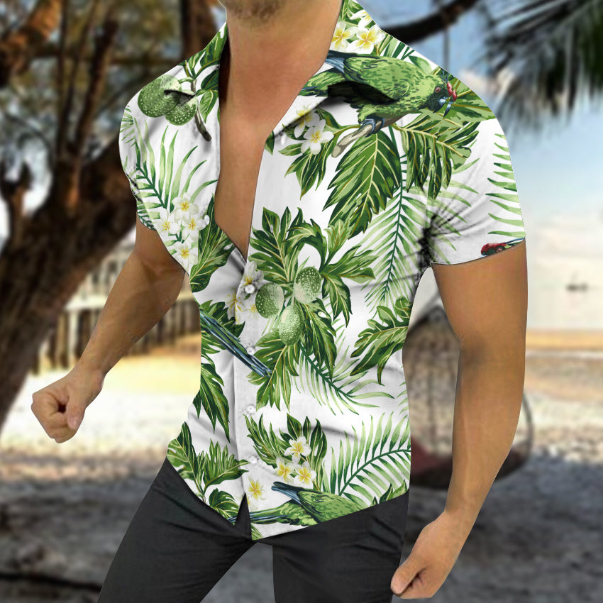 2022 Men's Shirt 3D Digital Print European Street Hip Hop Leaf Print Shirt