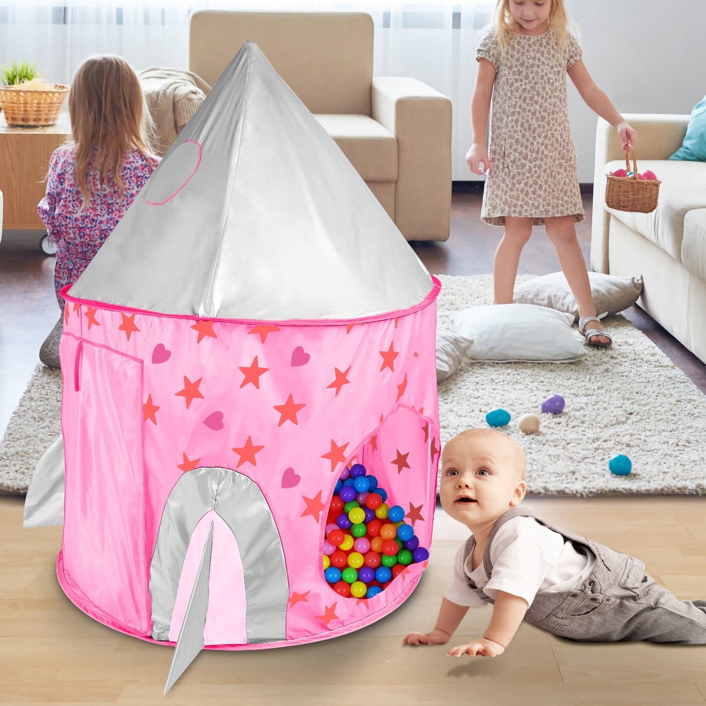 3 In 1 Child Crawl Tunnel Tent Kids Play Tent Ball Pit Set Foldable Children Play House Pop-up Kids Tent w/Storage Bag