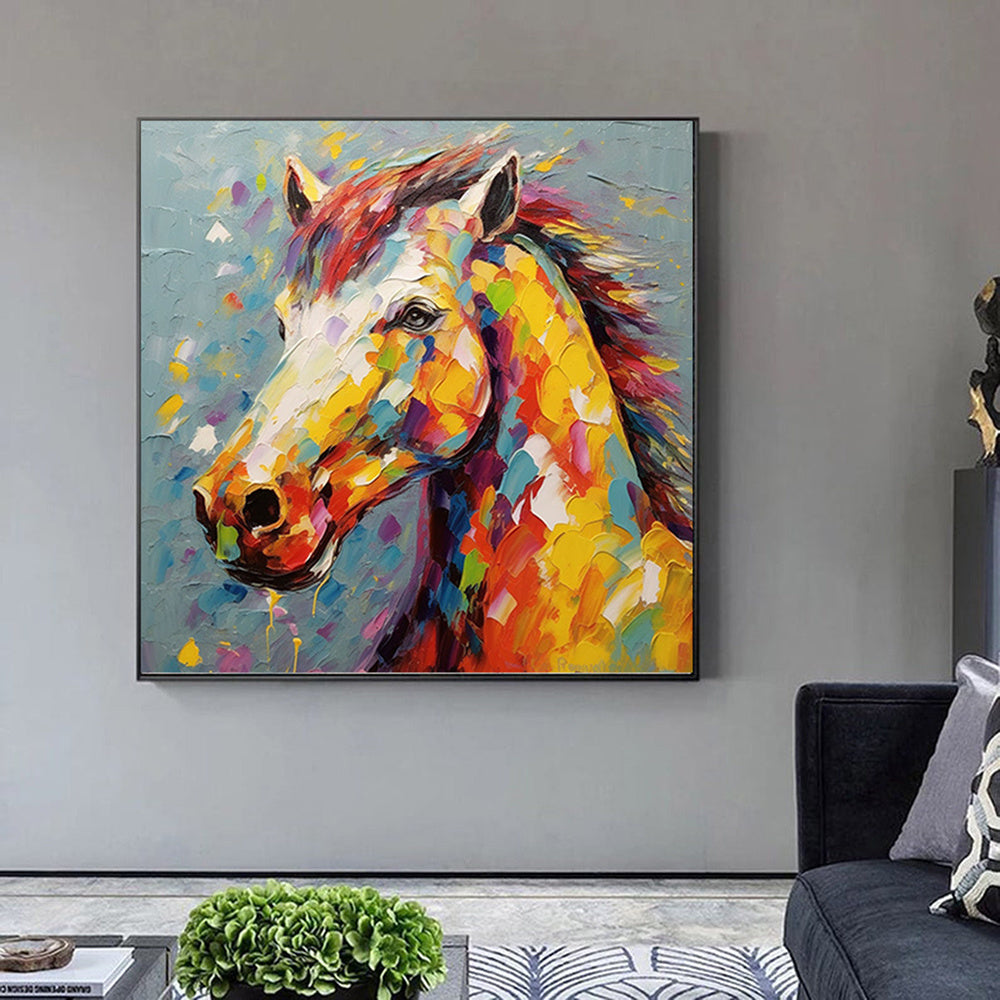 Hand Painted Oil Painting Palette Kinfe Horse Wall Art Original Animal Painting On Canvas Boho Wall Decor Abstract Modern Painting Large Impressionism Wall Art