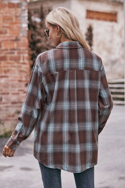 Women's Plaid Shacket Long Sleeve Button Down Flannel Shirts Plaid Jacket Coats With Chest Pocketed