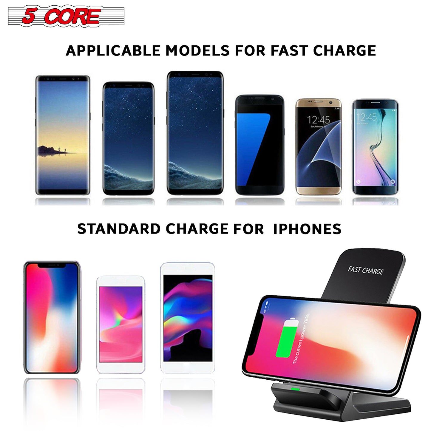 Wireless Fast Charge Stand Dock Phone Charging Pad Samsung Galaxy S9+ iPhone XS Wire Less 8 5 Core 10W Black cell phone accessories