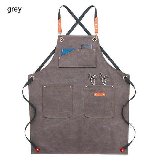 Durable Work Apron with Tool Pockets Heavy Duty Unisex Canvas Adjustable Cross-Back Straps Apron For Carpenter Painting Home BBQ