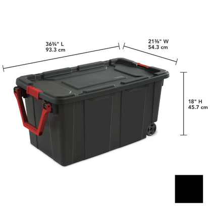 40 Gallon Wheeled Industrial Tote Plastic, Black, Set of 2