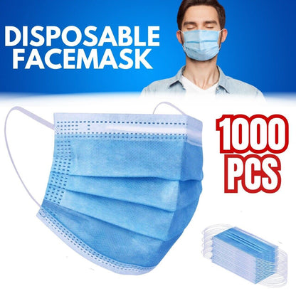 1000 PCS Protective Disposable Face Mask Cover 3 Ply Disposable Masks - Blue