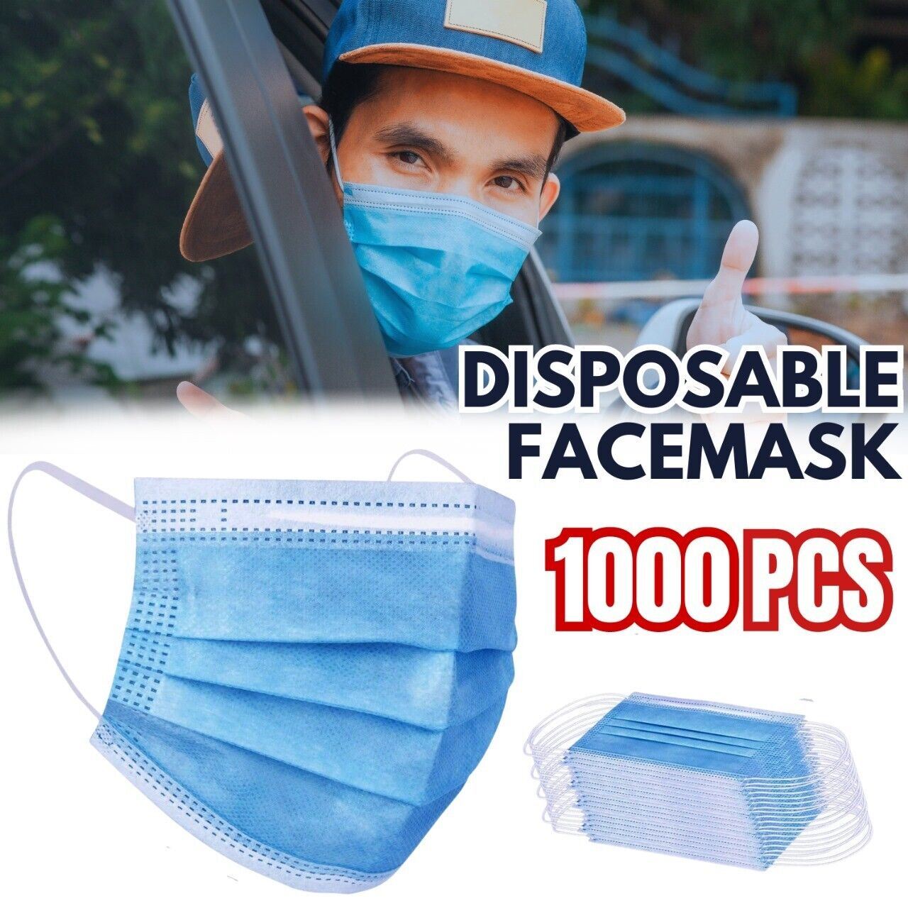 1000 PCS Protective Disposable Face Mask Cover 3 Ply Disposable Masks - Blue