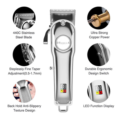 RAINBEAN Men Hair Trimmer 3 in 1 IPX7 Waterproof Beard Trimmer Grooming Kit Cordless Hair Clipper for Women & Children LED Display USB Rechargeable