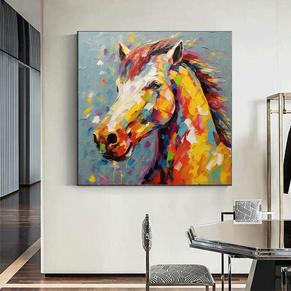 Hand Painted Oil Painting Palette Kinfe Horse Wall Art Original Animal Painting On Canvas Boho Wall Decor Abstract Modern Painting Large Impressionism Wall Art