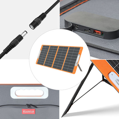 100W 18V Portable Solar Panel;  Flashfish Foldable Solar Charger with  5V USB 18V DC Output Type-C Output Compatible with Portable Generator;  Smartphones;  Tablets and More