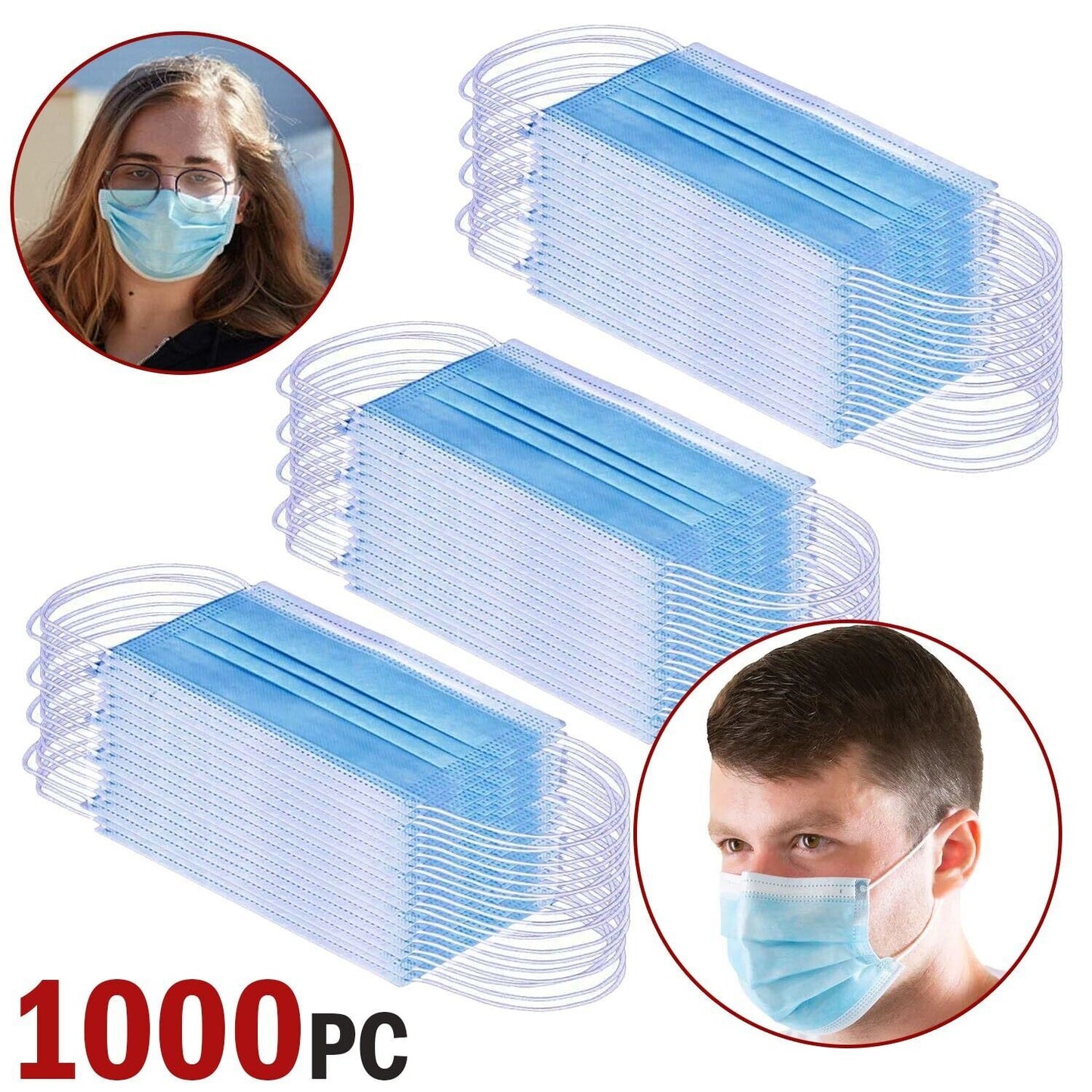 1000 PCS Protective Disposable Face Mask Cover 3 Ply Disposable Masks - Blue