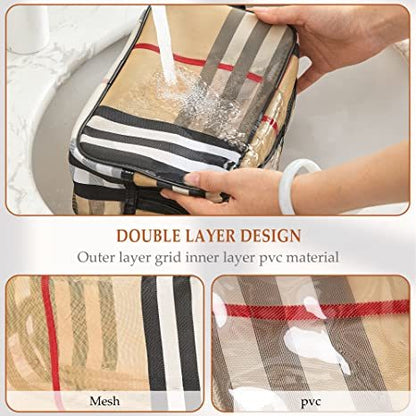 3 Pack Makeup Bag;  Travel Cosmetic Bag with Zipper Handle Waterproof Striped Transparent Toiletry Bag Portable Organizer Cases Set for Women and Girls Storage Bag