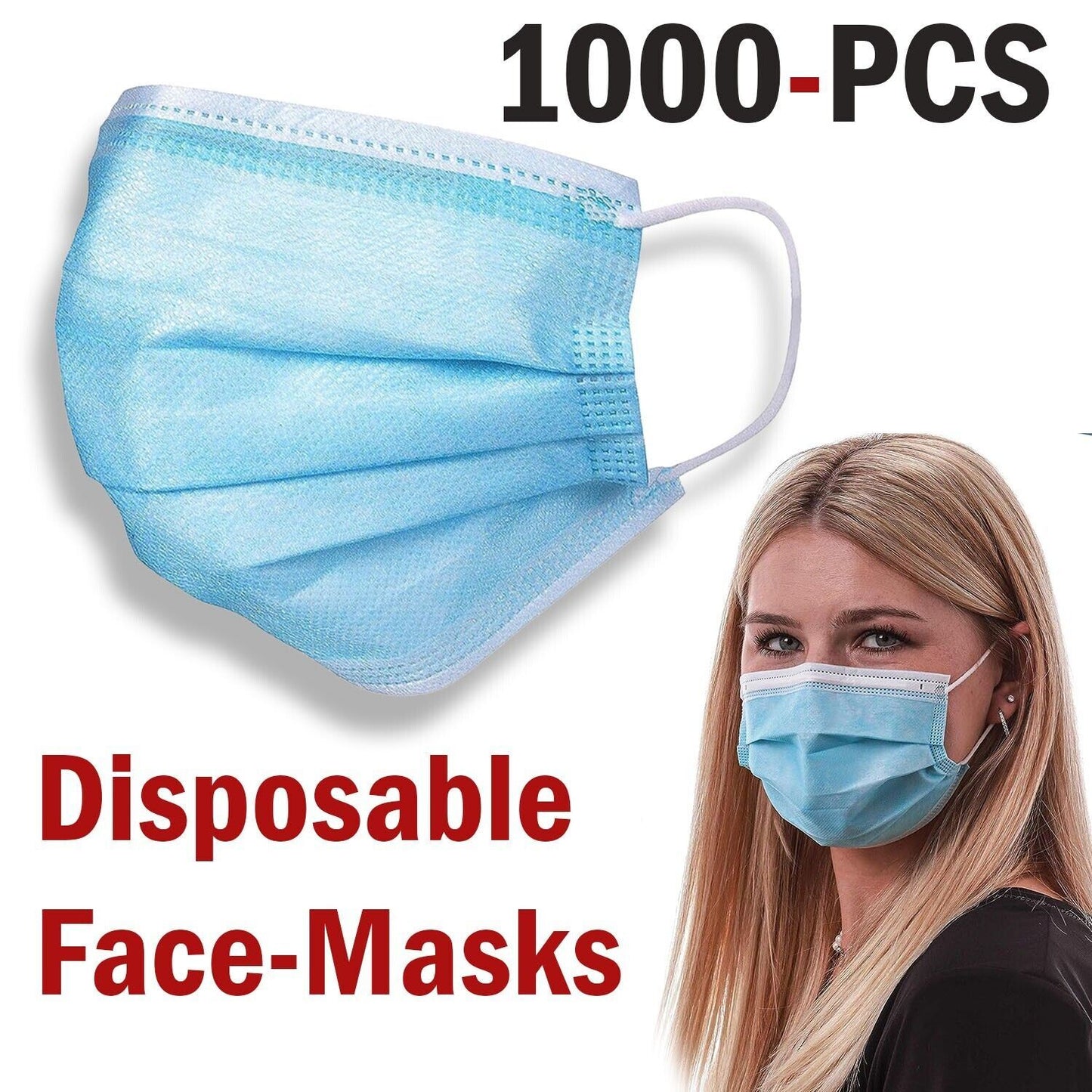 1000 PCS Protective Disposable Face Mask Cover 3 Ply Disposable Masks - Blue