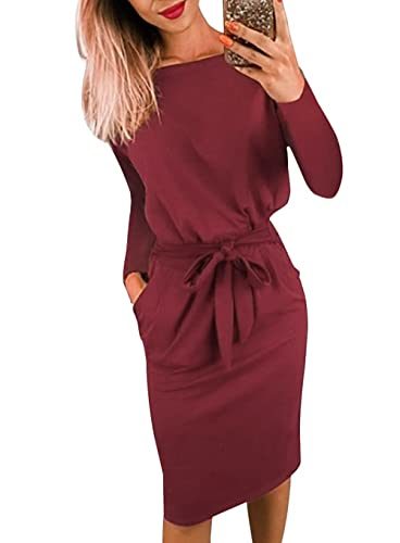 2023 Fashion Fall Dresses for Women Casual Long Sleeve Belted Party Bodycon Sheath Pencil Dress