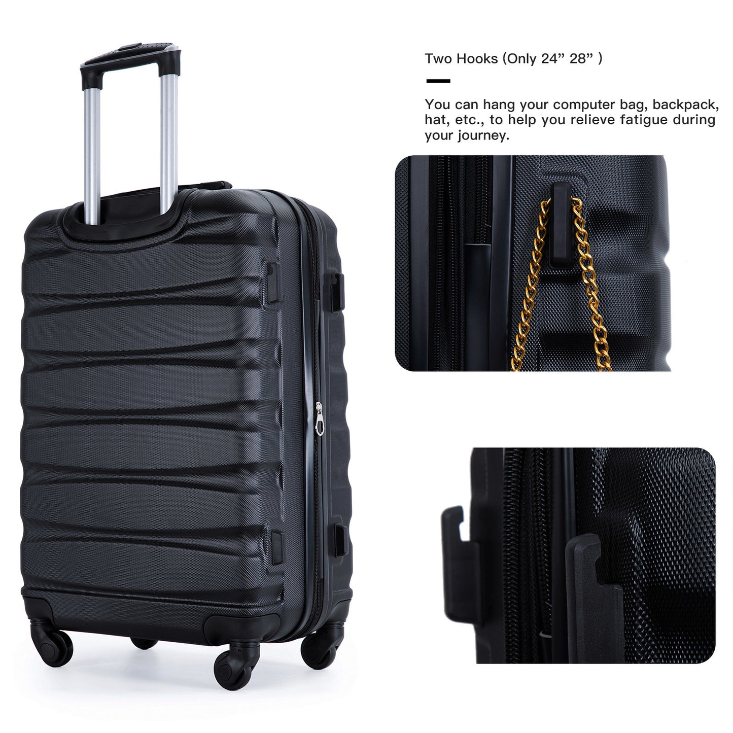 Expandable 3 Piece Luggage Sets ABS Lightweight Suitcase with Two Hooks;  Spinner Wheels;  TSA Lock;  (20/24/28)