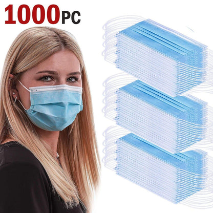 1000 PCS Protective Disposable Face Mask Cover 3 Ply Disposable Masks - Blue