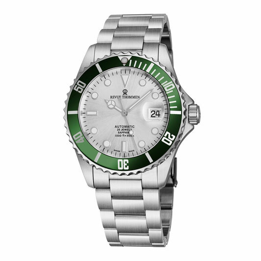 Revue Thommen 17571.2124 Diver Silver Dial Green Bezel Men's Stainless Steel Swiss Watch