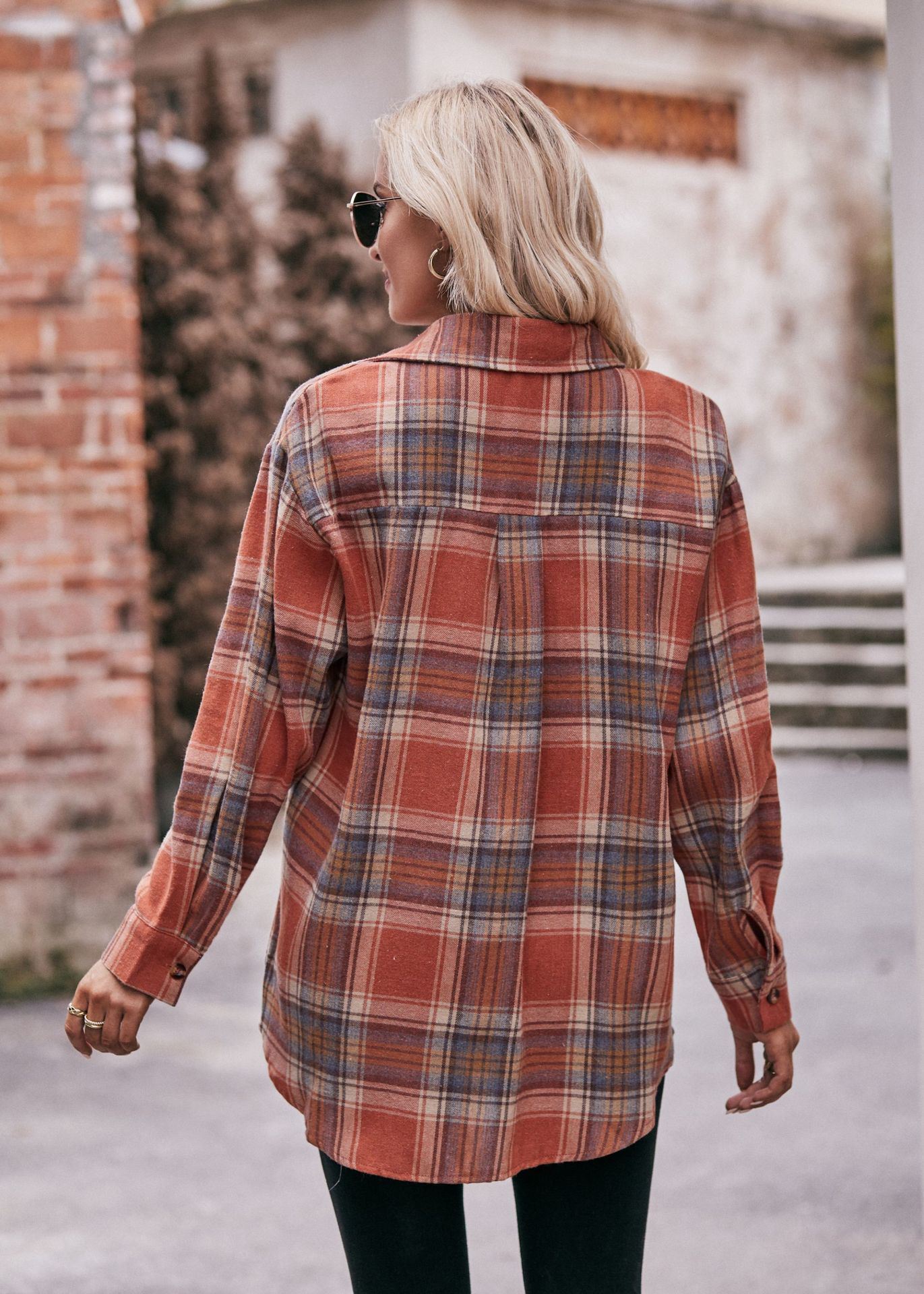 Women's Plaid Shacket Long Sleeve Button Down Flannel Shirts Plaid Jacket Coats With Chest Pocketed