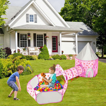 3 In 1 Child Crawl Tunnel Tent Kids Play Tent Ball Pit Set Foldable Children Play House Pop-up Kids Tent w/Storage Bag