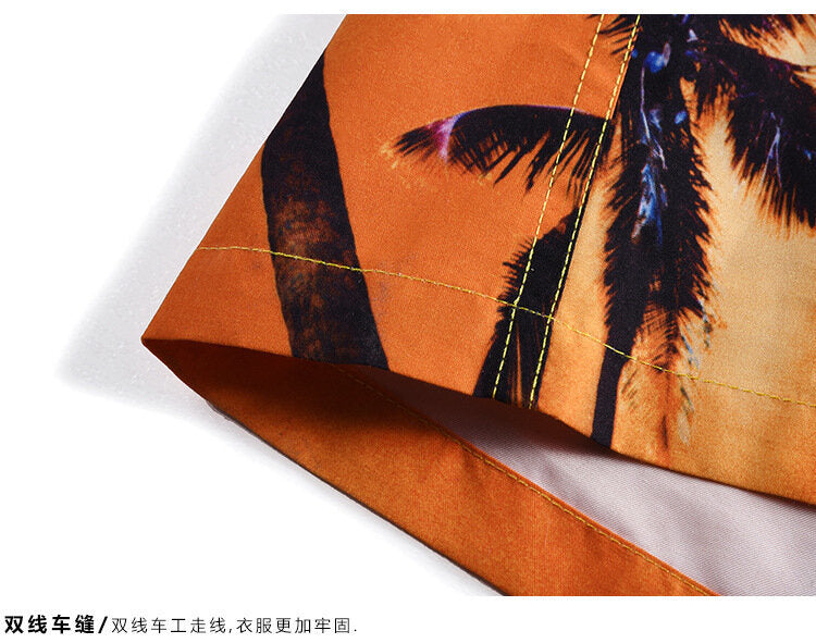 Men Beach Hawaiian Shirt Slim Fit Floral Print Short Sleeve Shirt