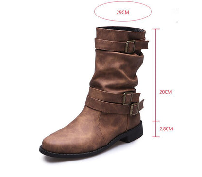 Women Leather Belt Buckle Rider Boots