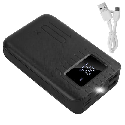 10000mAh Portable Power Bank External Battery Pack Charger Dual USB Charge Ports with LCD Display Flashlight Type C Micro USB Lightning Input Ports