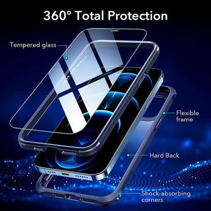 ESR Military-Grade 360° Hybrid Protection Compatible with iPhone 12 Case/iPhone 12 Pro Case [10FT Drop Tested] [Heavy Duty Shockproof ] with [2 Tempered Glass Screen Protectors];  6.1" - Clear Blue