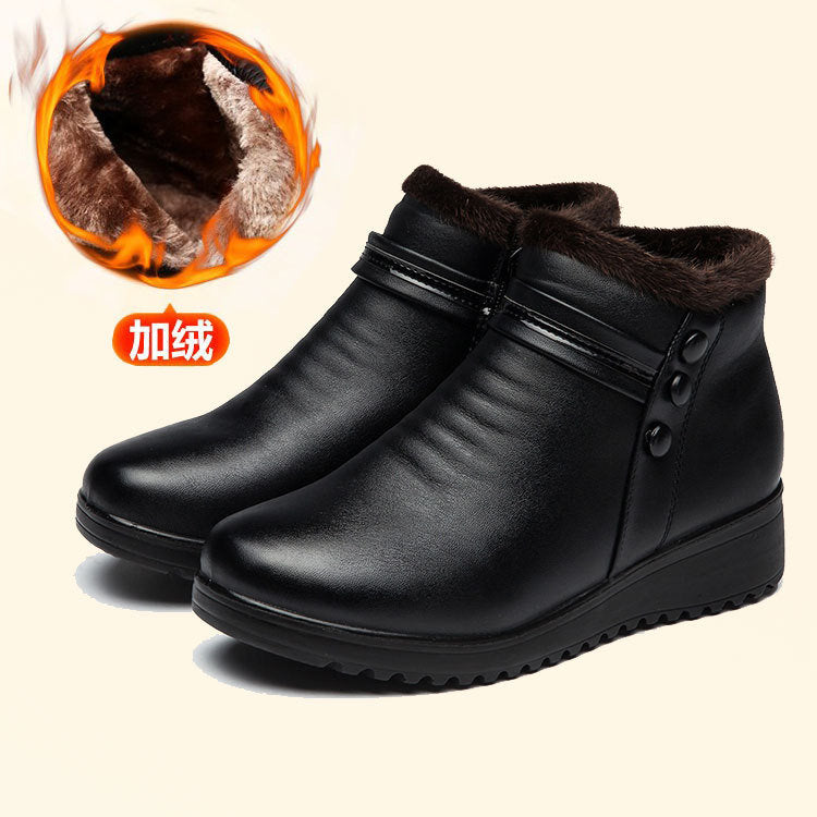 Fashion Winter Boots Women Genuine Leather Ankle Warm Boots Mom autumn plush wedge shoes Woman shoes Big Size wed3