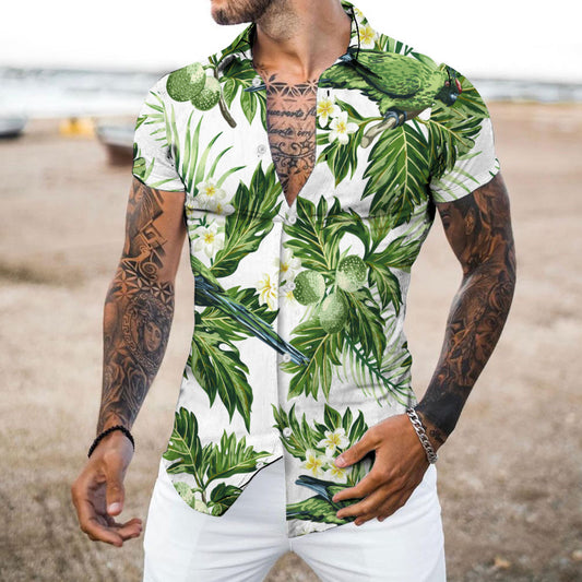 2022 Men's Shirt 3D Digital Print European Street Hip Hop Leaf Print Shirt