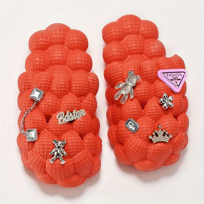 Women's Fashionable Bubble Slippers With Charm, Waterproof Non Slip Beach Slippers, Comfy Thick Sole Sports Slippers