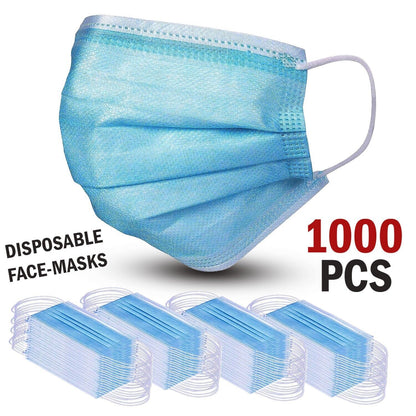 1000 PCS Protective Disposable Face Mask Cover 3 Ply Disposable Masks - Blue