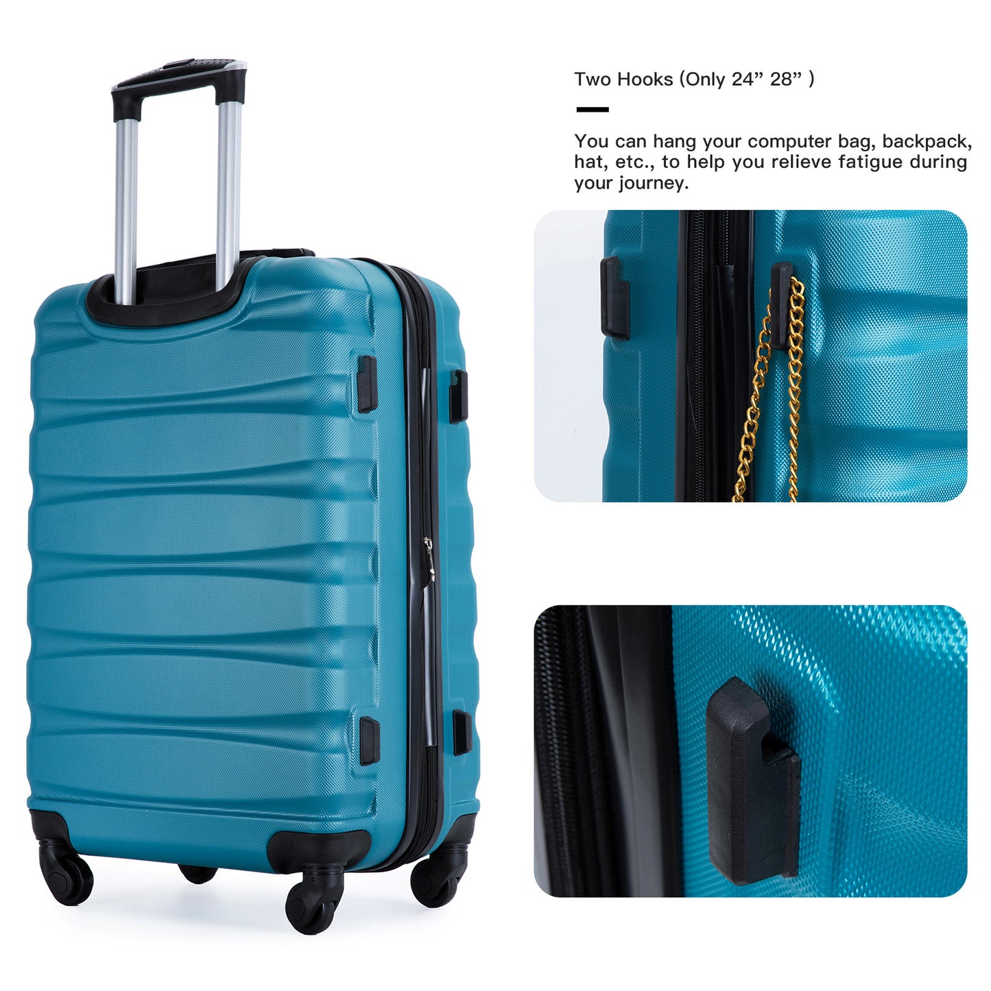 Expandable 3 Piece Luggage Sets ABS Lightweight Suitcase with Two Hooks;  Spinner Wheels;  TSA Lock;  (20/24/28)