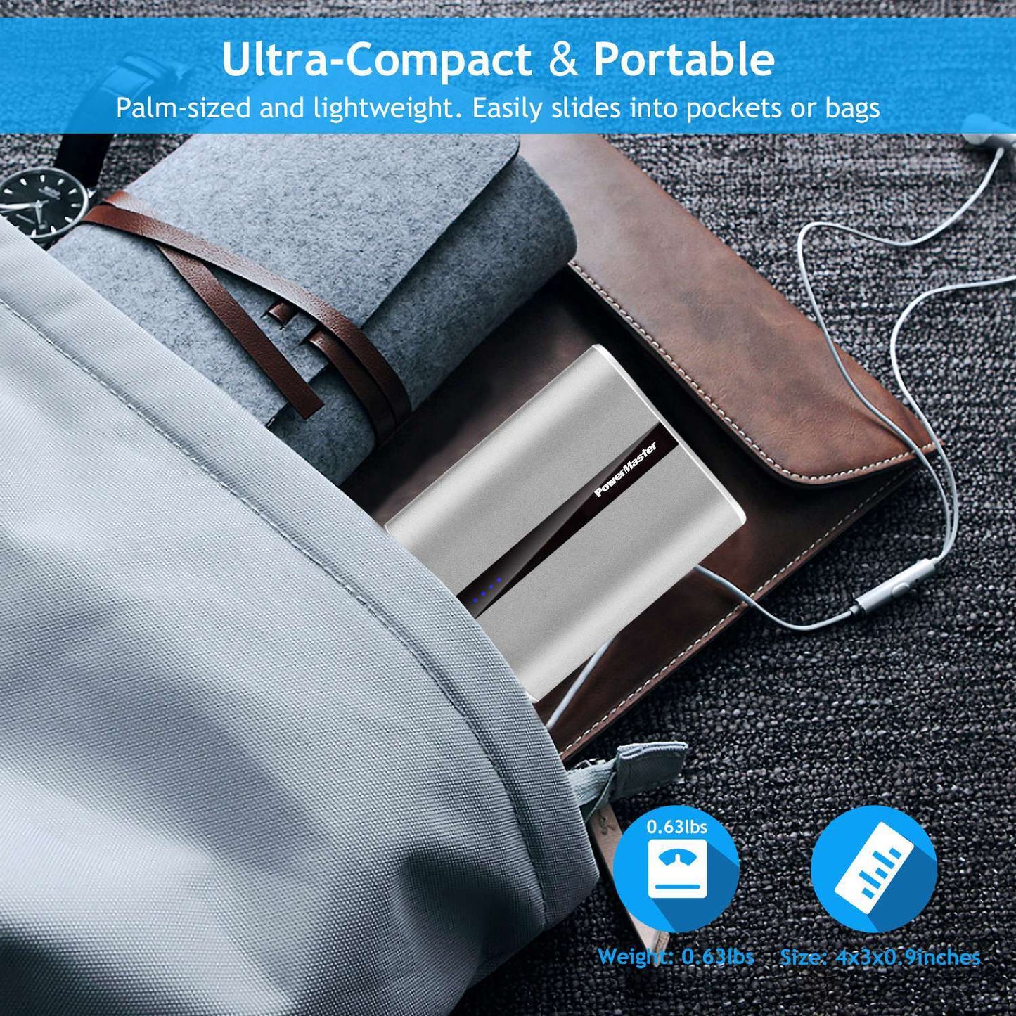 12000mAh Portable Charger with Dual USB Ports 3.1A Output Power Bank Ultra-Compact External Battery Pack