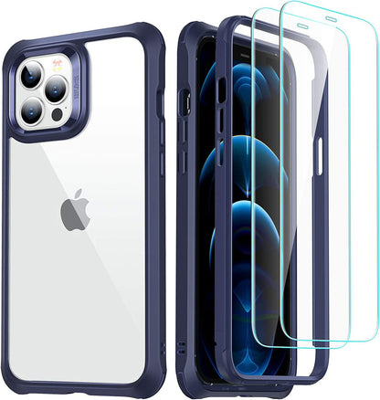 ESR Military-Grade 360° Hybrid Protection Compatible with iPhone 12 Case/iPhone 12 Pro Case [10FT Drop Tested] [Heavy Duty Shockproof ] with [2 Tempered Glass Screen Protectors];  6.1" - Clear Blue