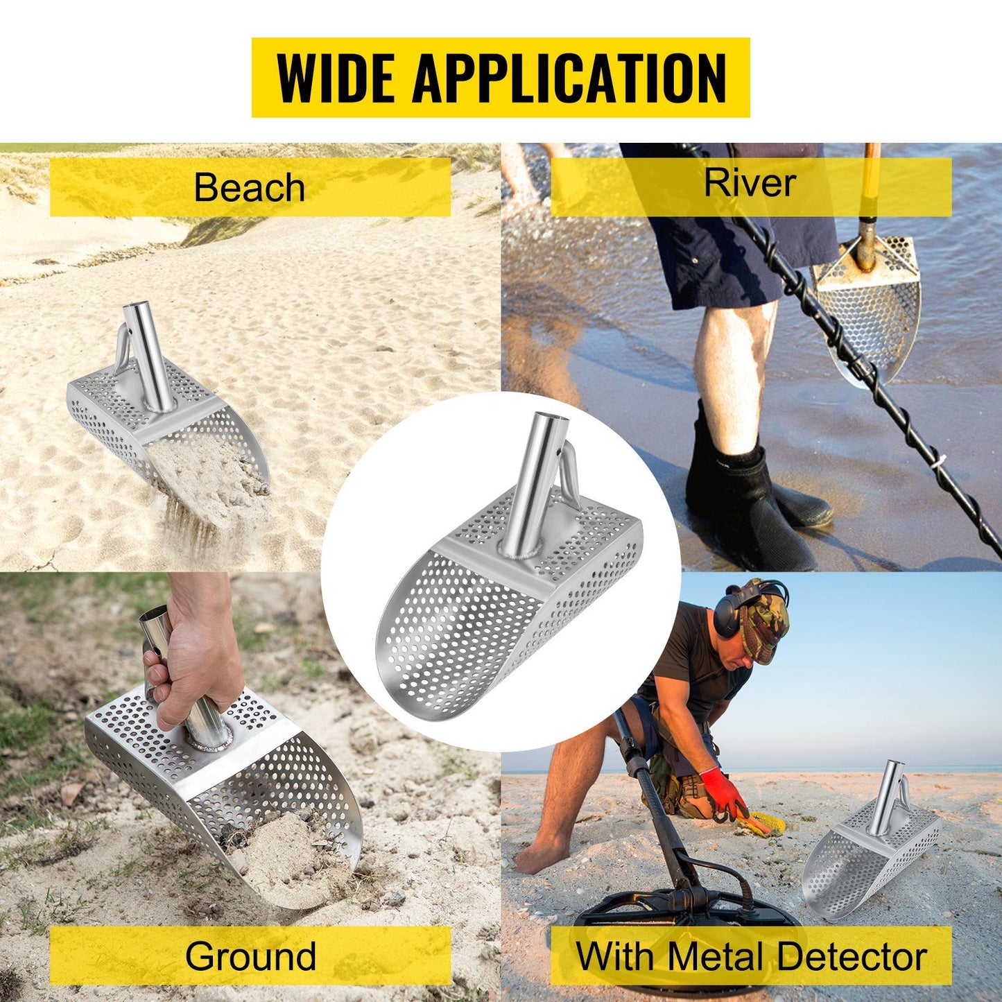 VEVOR Metal Detector Sand Scoop, Stainless Steel Metal Detecting Beach Scoop Scoops, 10 MM Hole Beach Metal Detector Scoop, 2MM Sturdy Light Stainless Steel, for Metal Detecting and Treasure Hunting