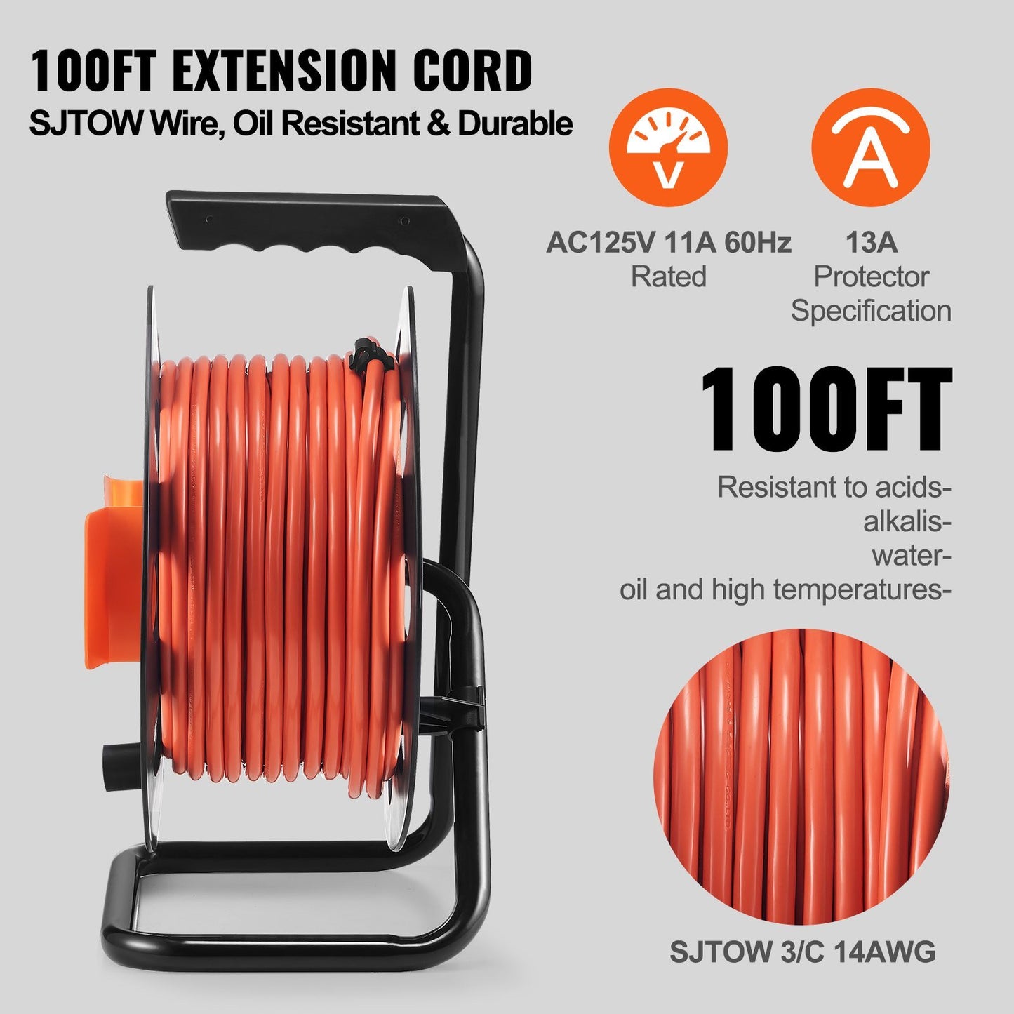 VEVOR Extension Cord Reel for Outdoor Indoor Toolshed Garage, UL/ETL Listed