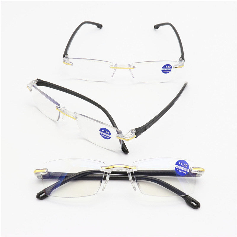 Anti-blue Light Rimless Metal Fine Coated Reading Glasses with Cut Edges