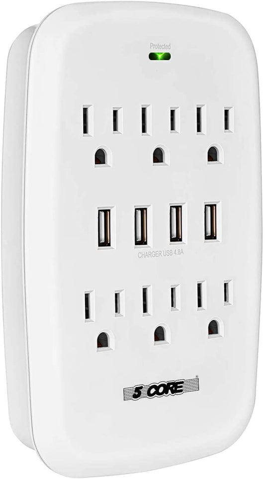 6 Outlet Wall Plug Extender with 4 USB Ports (4.8A Total); Multi Plug Outlet Adapter Wall Surge Protector 15A Electrical Outlet Expander with USB Ports 5 Core WMS 6S 4USB