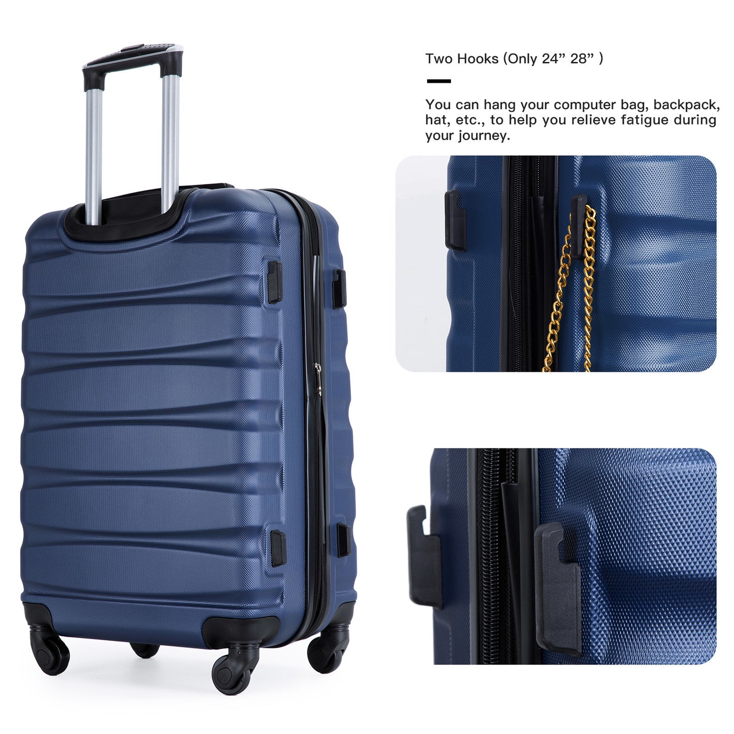 Expandable 3 Piece Luggage Sets ABS Lightweight Suitcase with Two Hooks;  Spinner Wheels;  TSA Lock;  (20/24/28)