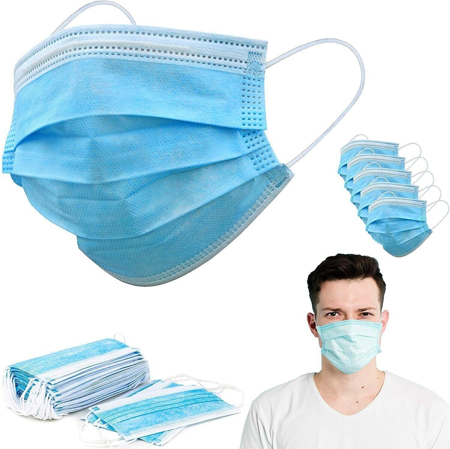 1000 PCS Protective Disposable Face Mask Cover 3 Ply Disposable Masks - Blue