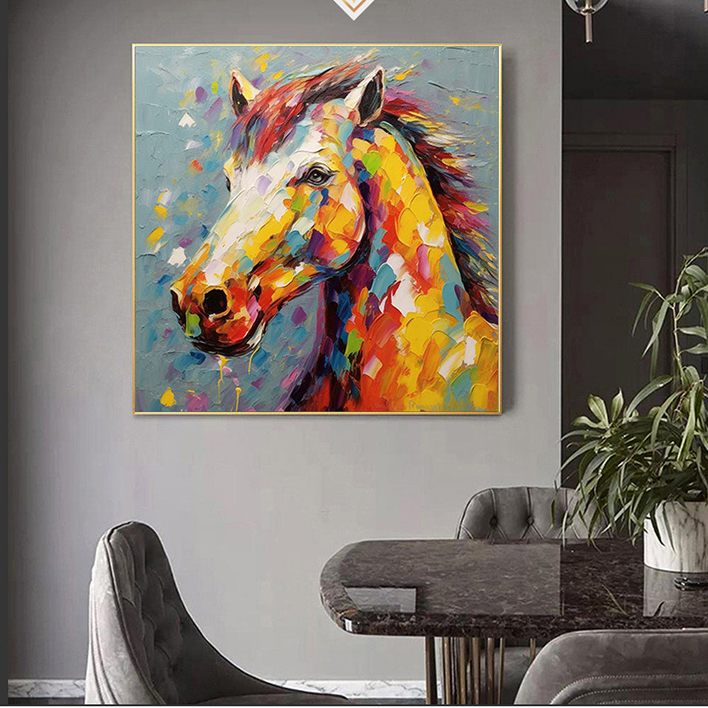 Hand Painted Oil Painting Palette Kinfe Horse Wall Art Original Animal Painting On Canvas Boho Wall Decor Abstract Modern Painting Large Impressionism Wall Art