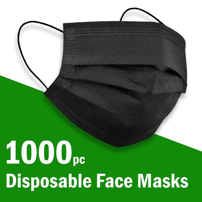 1000 PCS Protective Disposable Face Mask Cover 3 Ply Disposable Masks - Black