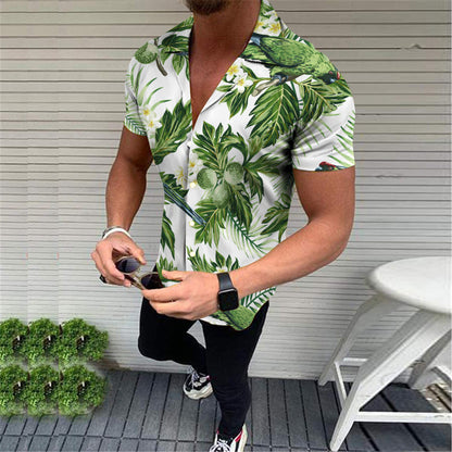 2022 Men's Shirt 3D Digital Print European Street Hip Hop Leaf Print Shirt