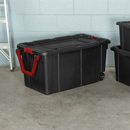 40 Gallon Wheeled Industrial Tote Plastic, Black, Set of 2