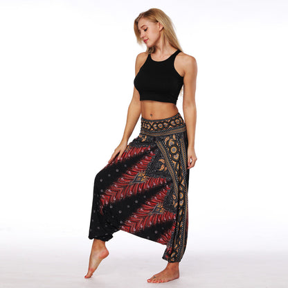 Women's Jumpsuit Peacock Print Aladdin Harem Hippie Pants Jumpsuit