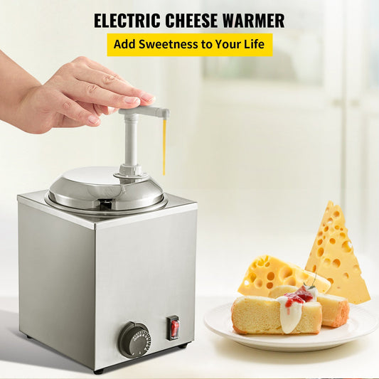 VEVOR Hot Fudge Warmer with Pump, 2.6 Qt Hot Fudge Dispenser, 650 W Cheese Warmer Dispenser, Stainless Steel Hot Cheese Dispenser, Single Head Cheese Dispenser Machine for Hot Fudge Cheese Caramel