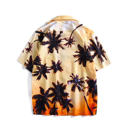 Men Beach Hawaiian Shirt Slim Fit Floral Print Short Sleeve Shirt